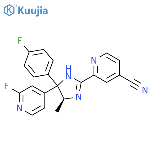 4-Pyridinecarbonitrile,2-[(5S)-4-(4-fluorophenyl)-4-(2-fluoro-4-pyridinyl)-4,5-dihydro-5-methyl-1H-imidazol-2-yl]- structure