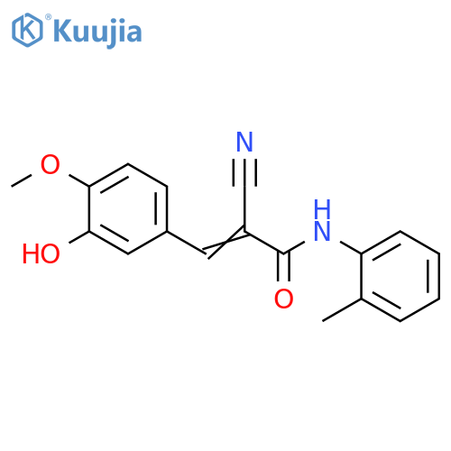 2-Cyano-3-(3-hydroxy-4-methoxyphenyl)-N-(2-methylphenyl)-2-propenamide structure