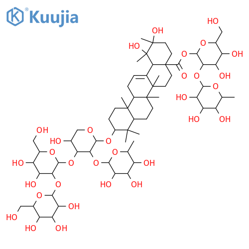 3,19,20-Trihydroxy-12-ursen-28-oic acid; (3β,19α,20β)-form, 3-O-[β-D-Glucopyranosyl-(1→2)-β-D-glucopyranosyl-(1→3)-[α-L-rhamnopyranosyl-(1→2)]-α-L-arabinopyranoside], 28-O-[α-L-rhamnopyranosyl-(1→2)-β-D-glucopyranoside] structure