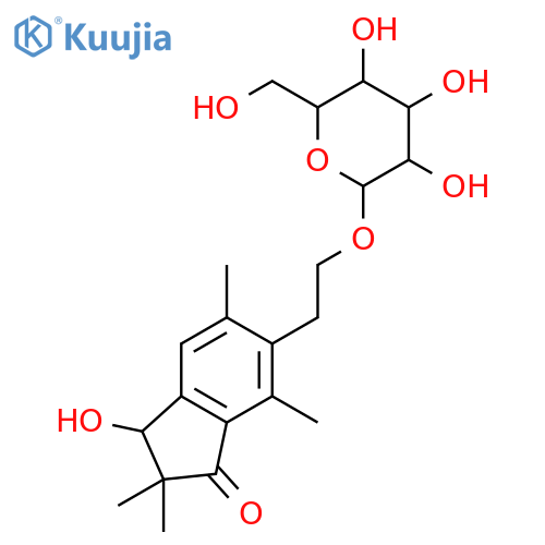 (S)-6-(2-(beta-D-Glucopyranosyl)oxy)-2,3-dihydro-3-hydroxy-2,2,5,7-tetramethyl-1H-inden-1-one structure