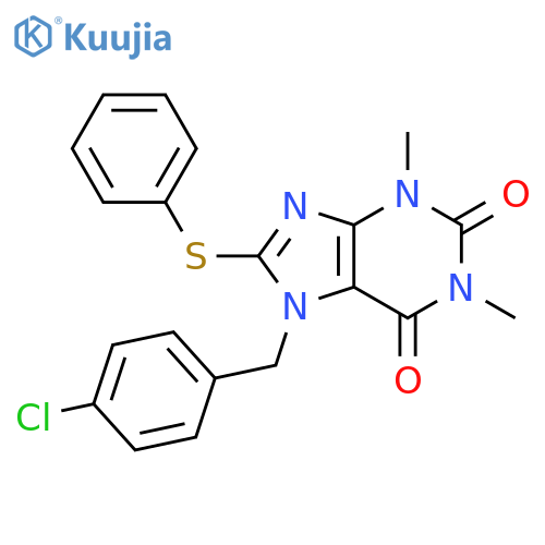 7-(4-chlorophenyl)methyl-1,3-dimethyl-8-(phenylsulfanyl)-2,3,6,7-tetrahydro-1H-purine-2,6-dione structure