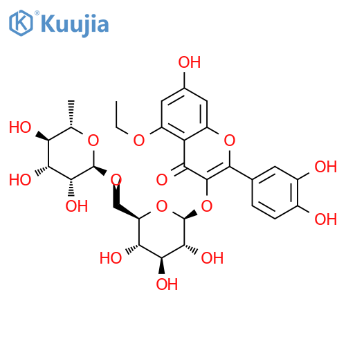 2-(3,4-dihydroxyphenyl)-5-ethoxy-7-hydroxy-4-oxo-4H-chromen-3-yl 6-O-(6-deoxy-alpha-L-mannopyranosyl)-beta-D-glucopyranoside structure