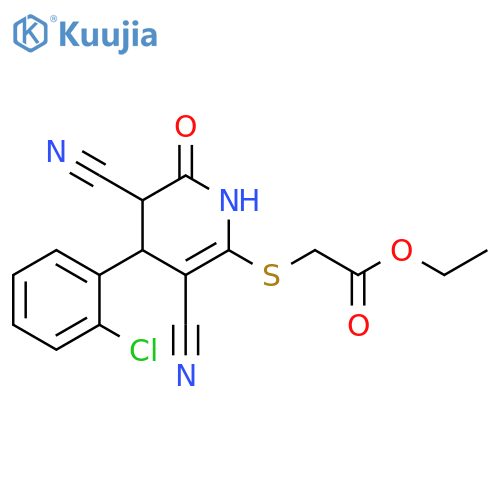 ethyl 2-{[4-(2-chlorophenyl)-3,5-dicyano-6-oxo-1,4,5,6-tetrahydropyridin-2-yl]sulfanyl}acetate structure
