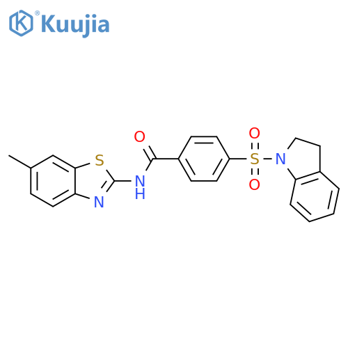 4-(2,3-dihydro-1H-indole-1-sulfonyl)-N-(6-methyl-1,3-benzothiazol-2-yl)benzamide structure