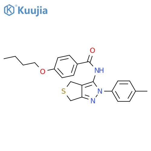 4-butoxy-N-2-(4-methylphenyl)-2H,4H,6H-thieno3,4-cpyrazol-3-ylbenzamide structure