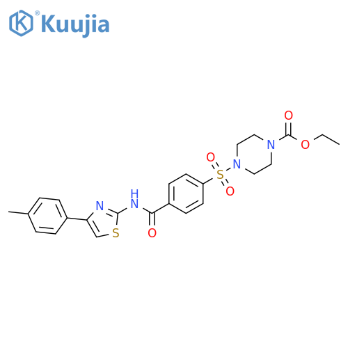 ethyl 4-(4-{4-(4-methylphenyl)-1,3-thiazol-2-ylcarbamoyl}benzenesulfonyl)piperazine-1-carboxylate structure