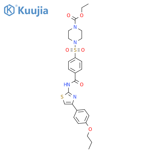 ethyl 4-(4-{4-(4-propoxyphenyl)-1,3-thiazol-2-ylcarbamoyl}benzenesulfonyl)piperazine-1-carboxylate structure
