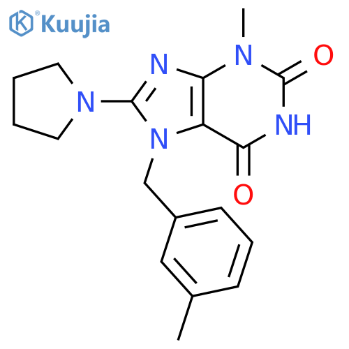 3-methyl-7-(3-methylphenyl)methyl-8-(pyrrolidin-1-yl)-2,3,6,7-tetrahydro-1H-purine-2,6-dione structure