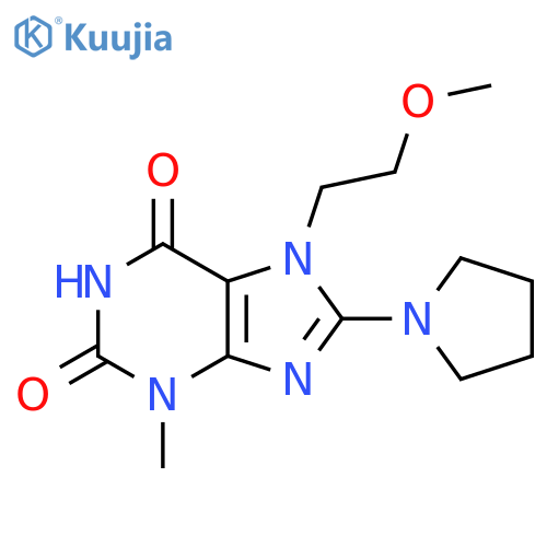 7-(2-methoxyethyl)-3-methyl-8-(pyrrolidin-1-yl)-2,3,6,7-tetrahydro-1H-purine-2,6-dione structure