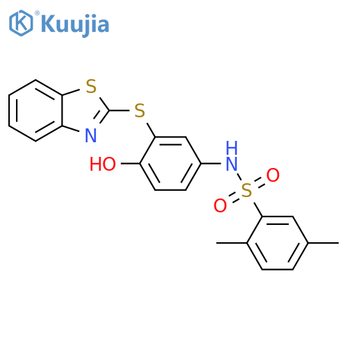 N-3-(1,3-benzothiazol-2-ylsulfanyl)-4-hydroxyphenyl-2,5-dimethylbenzene-1-sulfonamide structure