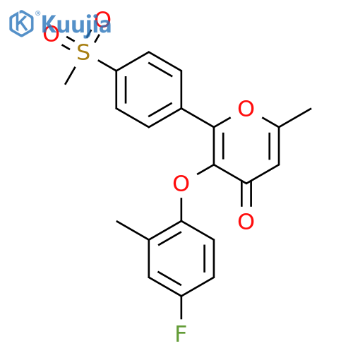 4H-Pyran-4-one,3-(4-fluoro-2-methylphenoxy)-6-methyl-2-[4-(methylsulfonyl)phenyl]- structure