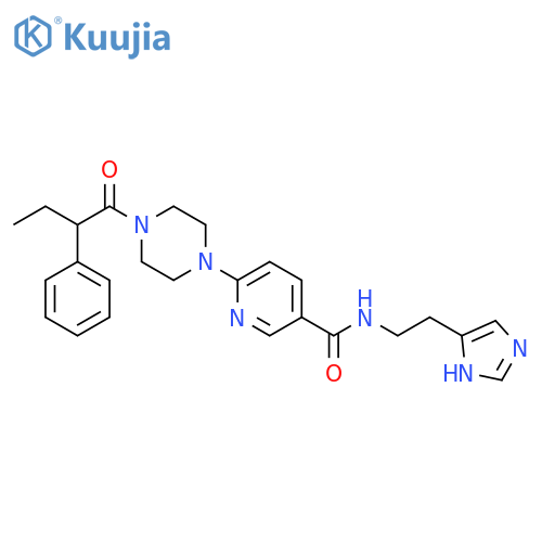 3-Pyridinecarboxamide,N-[2-(1H-imidazol-4-yl)ethyl]-6-[4-(1-oxo-2-phenylbutyl)-1-piperazinyl]- structure