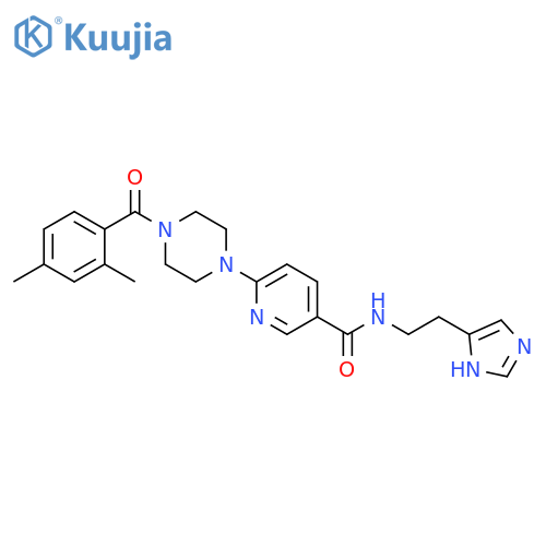 3-Pyridinecarboxamide,6-[4-(2,4-dimethylbenzoyl)-1-piperazinyl]-N-[2-(1H-imidazol-4-yl)ethyl]- structure