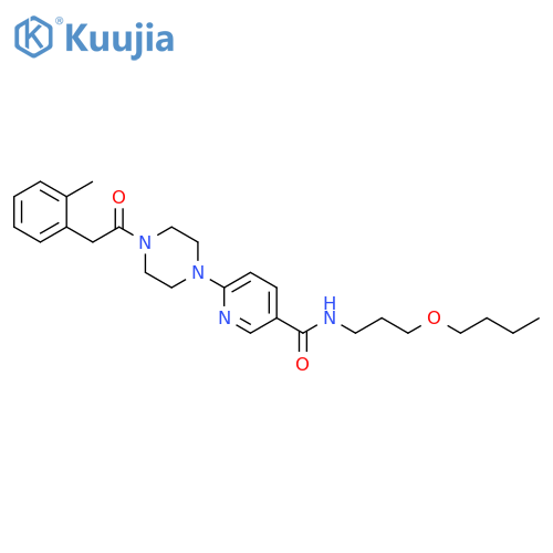 3-Pyridinecarboxamide,N-(3-butoxypropyl)-6-[4-[(2-methylphenyl)acetyl]-1-piperazinyl]- structure