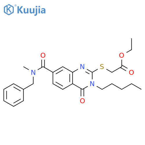 ethyl 2-({7-benzyl(methyl)carbamoyl-4-oxo-3-pentyl-3,4-dihydroquinazolin-2-yl}sulfanyl)acetate structure