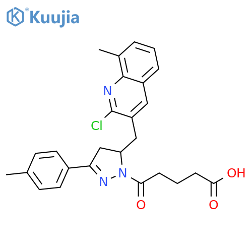 5-{5-[(2-chloro-8-methylquinolin-3-yl)methyl]-3-(4-methylphenyl)-4,5-dihydro-1H-pyrazol-1-yl}-5-oxopentanoic acid structure