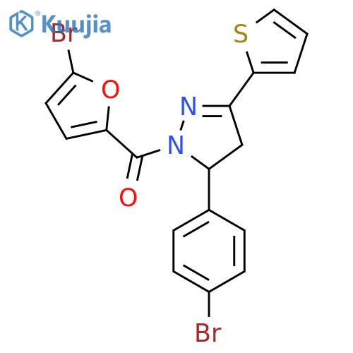 1-(5-bromofuran-2-carbonyl)-5-(4-bromophenyl)-3-(thiophen-2-yl)-4,5-dihydro-1H-pyrazole structure
