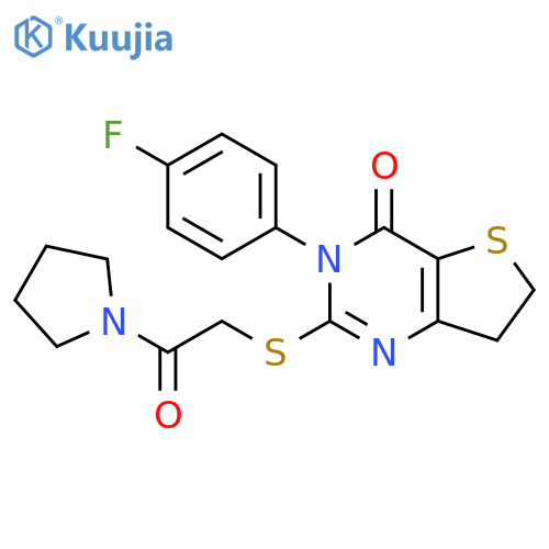 3-(4-fluorophenyl)-2-{2-oxo-2-(pyrrolidin-1-yl)ethylsulfanyl}-3H,4H,6H,7H-thieno3,2-dpyrimidin-4-one structure