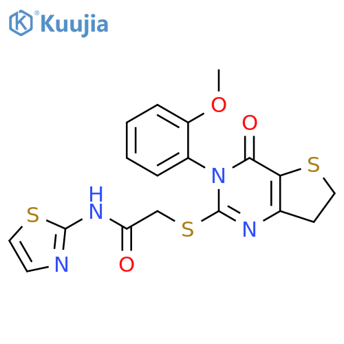 2-{[3-(2-methoxyphenyl)-4-oxo-3H,4H,6H,7H-thieno[3,2-d]pyrimidin-2-yl]sulfanyl}-N-(1,3-thiazol-2-yl)acetamide structure