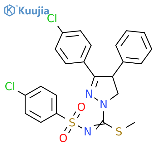 1H-Pyrazole-1-carboximidothioic acid,3-(4-chlorophenyl)-N-[(4-chlorophenyl)sulfonyl]-4,5-dihydro-4-phenyl-,methyl ester structure