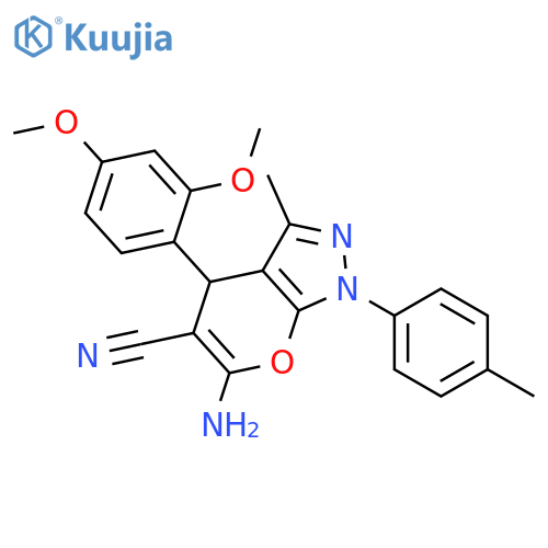 <br>6-Amino-4-(2,4-dimethoxy-phenyl)-3-methyl-1-p-tolyl-1,4-dihydro-pyrano[2,3- c]pyrazole-5-carbonitrile structure