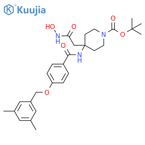 1-Piperidinecarboxylic acid,4-[[4-[(3,5-dimethylphenyl)methoxy]benzoyl]amino]-4-[2-(hydroxyamino)-2-oxoethyl]-, 1,1-dimethylethyl ester structure