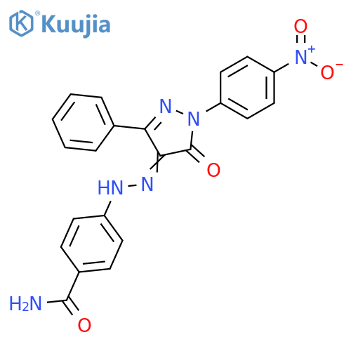 4-{N'-[1-(4-Nitro-phenyl)-5-oxo-3-phenyl-1,5-dihydro-pyrazol-4-ylidene]-hydrazino}-benzamide structure