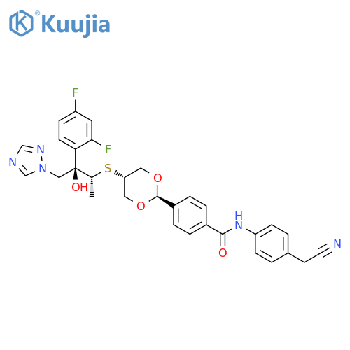 Benzamide,N-[4-(cyanomethyl)phenyl]-4-[trans-5-[[(1R,2R)-2-(2,4-difluorophenyl)-2-hydroxy-1-methyl-3-(1H-1,2,4-triazol-1-yl)propyl]thio]-1,3-dioxan-2-yl]- structure