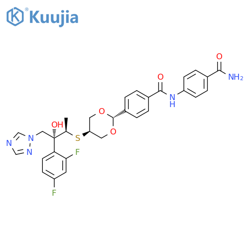 Benzamide,N-[4-(aminocarbonyl)phenyl]-4-[trans-5-[[(1R,2R)-2-(2,4-difluorophenyl)-2-hydroxy-1-methyl-3-(1H-1,2,4-triazol-1-yl)propyl]thio]-1,3-dioxan-2-yl]- structure