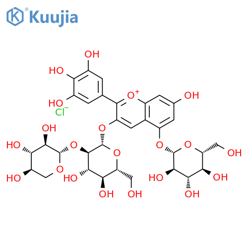 7-Hydroxy-2-(3,4,5-trihydroxyphenyl)-3-{[2-O-(β-D-xylopyranosyl)-β-D-glucopyranosyl]oxy}-5-chromeniumyl β-D-glucopyranoside chloride structure