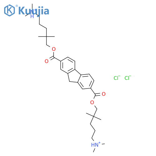 5,5'-[9H-fluorene-2,7-diylbis(carbonyloxy)]bis(N,N,4,4-tetramethylpentan-1-aminium) dichloride structure