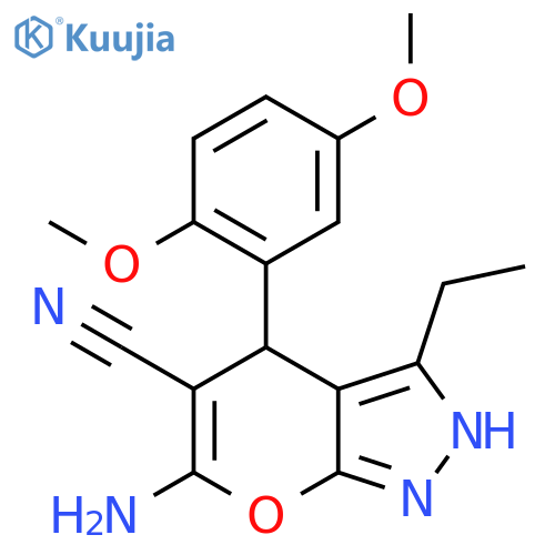 <br>6-Amino-4-(2,5-dimethoxy-phenyl)-3-ethyl-1,4-dihydro-pyrano[2,3-c]pyrazole- 5-carbonitrile structure