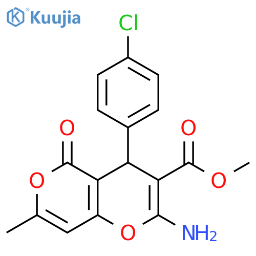 methyl 2-amino-4-(4-chlorophenyl)-7-methyl-5-oxo-4H,5H-pyrano3,2-cpyran-3-carboxylate structure