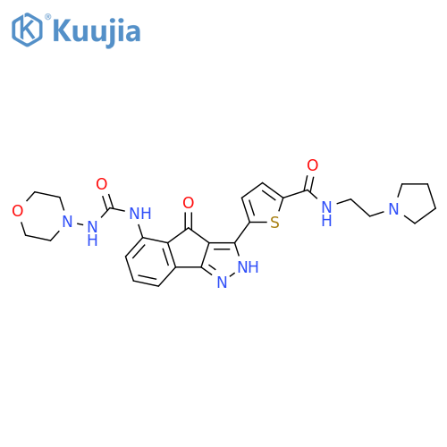 2-Thiophenecarboxamide,5-[2,4-dihydro-5-[[(4-morpholinylamino)carbonyl]amino]-4-oxoindeno[1,2-c]pyrazol-3-yl]-N-[2-(1-pyrrolidinyl)ethyl]- structure