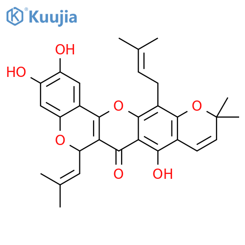 6H,7H,11H-Bis[1]benzopyrano[4,3-b:6',7'-e]pyran-7-one,2,3,8-trihydroxy-11,11-dimethyl-13-(3-methyl-2-buten-1-yl)-6-(2-methyl-1-propen-1-yl)-,(+)- structure