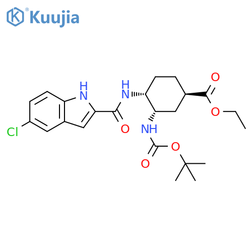 Cyclohexanecarboxylic acid,4-[[(5-chloro-1H-indol-2-yl)carbonyl]amino]-3-[[(1,1-dimethylethoxy)carbonyl]amino]-, ethyl ester, (1R,3S,4R)-rel- structure
