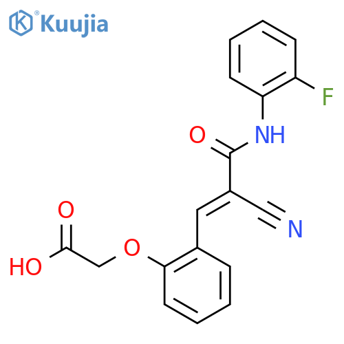 2-(2-{2-Cyano-2-[(2-fluorophenyl)carbamoyl]eth-1-en-1-yl}phenoxy)acetic acid structure