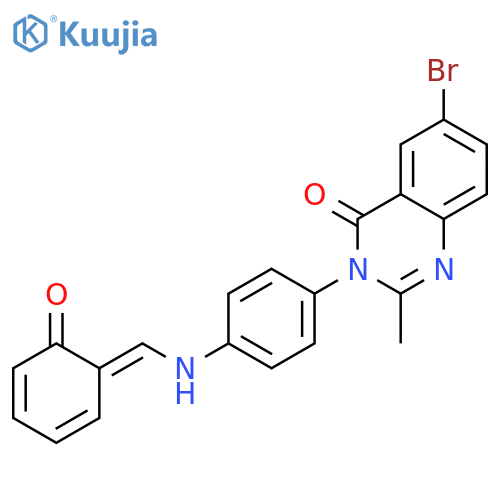 6-bromo-2-methyl-3-(4-{[(E)-(6-oxocyclohexa-2,4-dien-1-ylidene)methyl]amino}phenyl)quinazolin-4(3H)-one structure