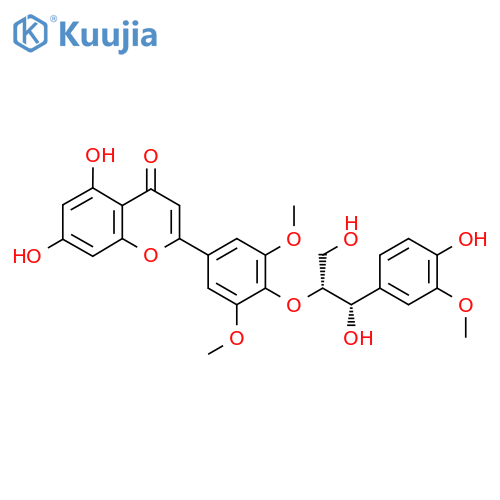 4H-1-Benzopyran-4-one, 5,7-dihydroxy-2-[4-[(1R,2S)-2-hydroxy-2-(4-hydroxy-3-methoxyphenyl)-1-(hydroxymethyl)ethoxy]-3,5-dimethoxyphenyl]- structure