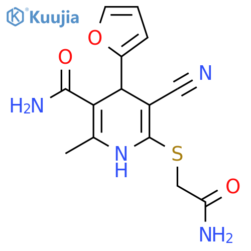 6-(carbamoylmethyl)sulfanyl-5-cyano-4-(furan-2-yl)-2-methyl-1,4-dihydropyridine-3-carboxamide structure