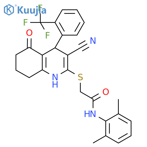 2-({3-cyano-5-oxo-4-[2-(trifluoromethyl)phenyl]-1,4,5,6,7,8-hexahydroquinolin-2-yl}sulfanyl)-N-(2,6-dimethylphenyl)acetamide structure