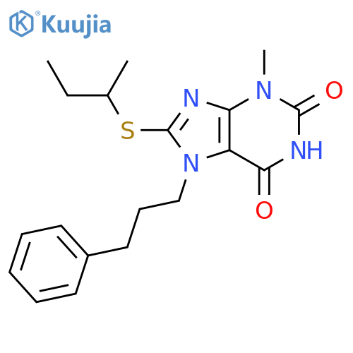 8-(butan-2-ylsulfanyl)-3-methyl-7-(3-phenylpropyl)-2,3,6,7-tetrahydro-1H-purine-2,6-dione structure