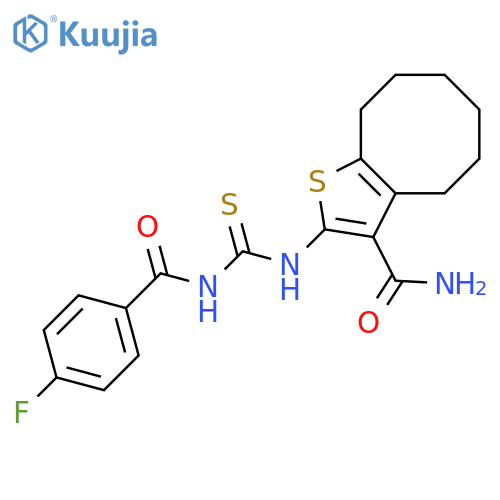 <br>2-(3-(4-fluorobenzoyl)thioureido)-4,5,6,7,8,9-hexahydrocycloocta[b]thiophen e-3-carboxamide structure
