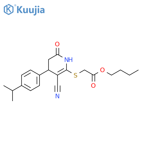 butyl 2-({3-cyano-6-oxo-4-4-(propan-2-yl)phenyl-1,4,5,6-tetrahydropyridin-2-yl}sulfanyl)acetate structure