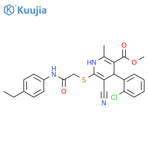 methyl 4-(2-chlorophenyl)-5-cyano-6-({(4-ethylphenyl)carbamoylmethyl}sulfanyl)-2-methyl-1,4-dihydropyridine-3-carboxylate structure
