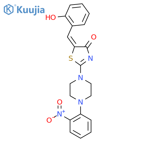 (5E)-5-(2-hydroxyphenyl)methylidene-2-4-(2-nitrophenyl)piperazin-1-yl-4,5-dihydro-1,3-thiazol-4-one structure