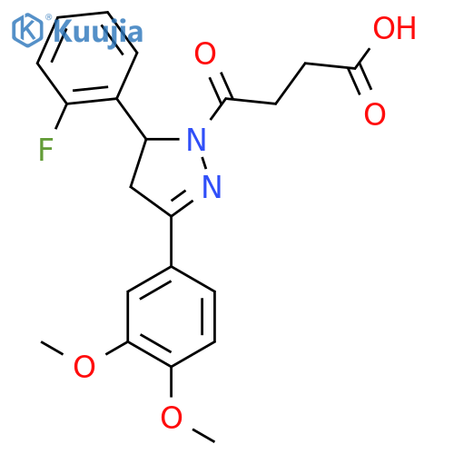 4-3-(3,4-dimethoxyphenyl)-5-(2-fluorophenyl)-4,5-dihydro-1H-pyrazol-1-yl-4-oxobutanoic acid structure