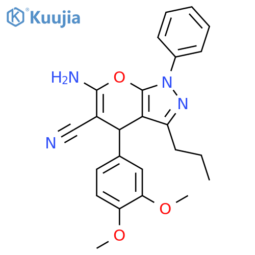 6-amino-4-(3,4-dimethoxyphenyl)-1-phenyl-3-propyl-1H,4H-pyrano2,3-cpyrazole-5-carbonitrile structure