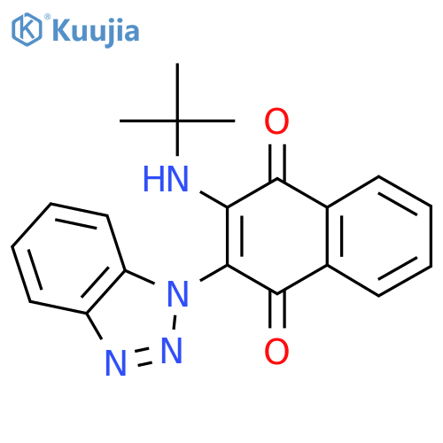2-(1H-benzo[d][1,2,3]triazol-1-yl)-3-(tert-butylamino)naphthalene-1,4-dione structure
