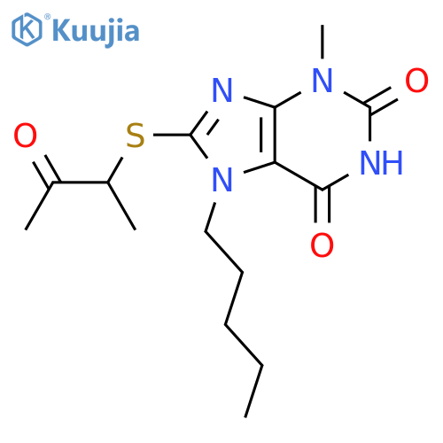 3-methyl-8-(3-oxobutan-2-yl)sulfanyl-7-pentyl-2,3,6,7-tetrahydro-1H-purine-2,6-dione structure